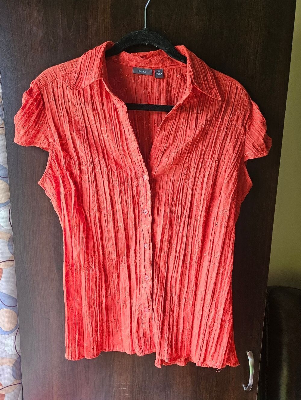 Apt. 9 Women's Button-Front Short Sleeve Top - Coral Red Size XL